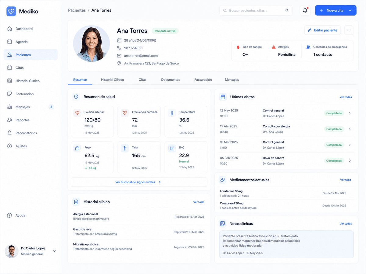 Patient profile in Mediko